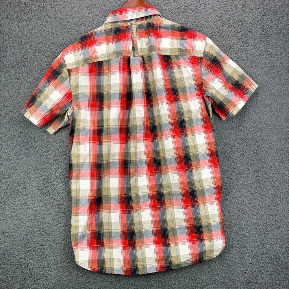 The North‎ Face Mens Short Sleeve Plaid Button Down Shirt Red Tan Small